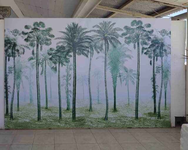 Réalisation extérieur Cocotiers et oiseaux sur mesure colorisé 3m x 1,8m