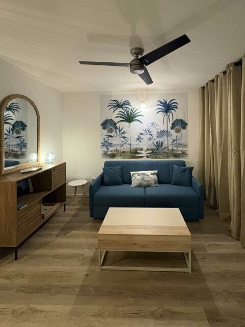 Grand format 2m x 1,5 m Lagune tropicale singularisé en bleu